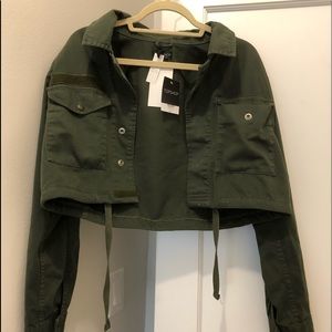 cropped army green jacket